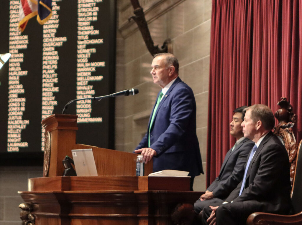Missouri Governor, Mike Kehoe, delivering the 2026 State of the State address.